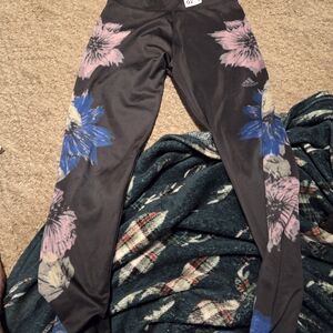 Adidas Women's Skinny Pants - Black with Pink and Blue Floral